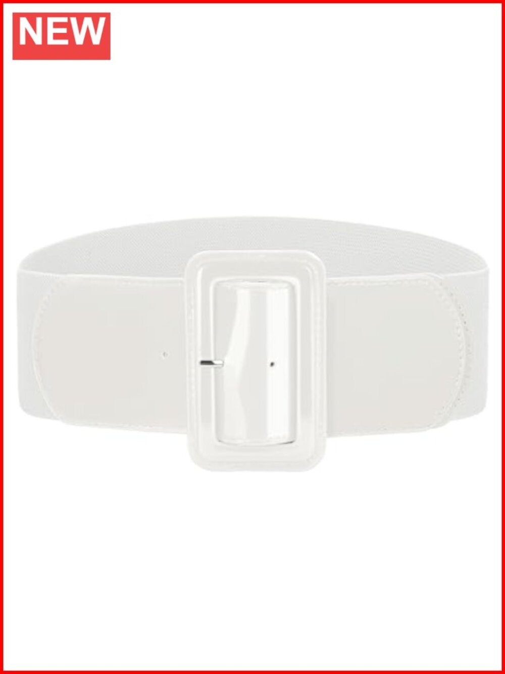 Wide Elastic Faux Leather Belt Rectangular Buckle Stretchy Waist Belt for Dress